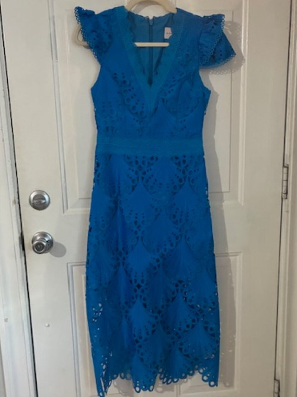 Adelyn Rae maxi blue crochet pattered dress